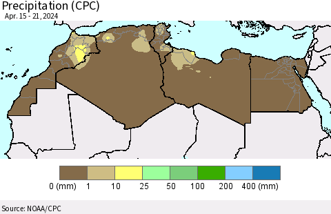 North Africa Precipitation (CPC) Thematic Map For 4/15/2024 - 4/21/2024