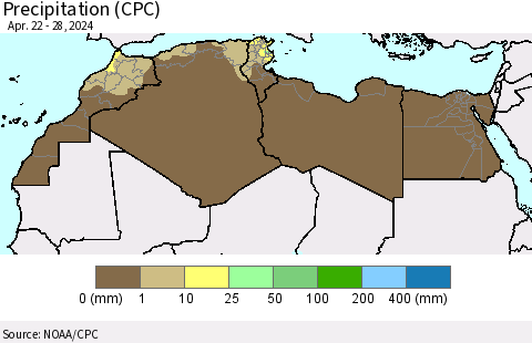 North Africa Precipitation (CPC) Thematic Map For 4/22/2024 - 4/28/2024