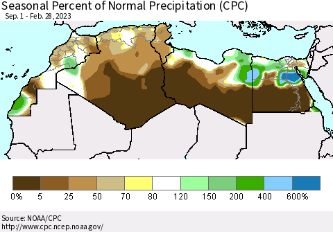 North Africa Seasonal Percent of Normal Precipitation (CPC) Thematic Map For 9/1/2022 - 2/28/2023