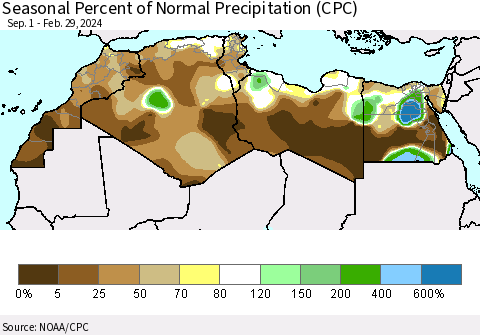North Africa Seasonal Percent of Normal Precipitation (CPC) Thematic Map For 9/1/2023 - 2/29/2024