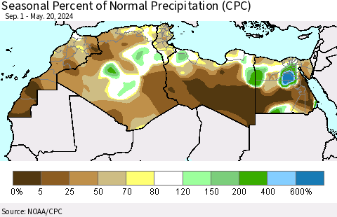 North Africa Seasonal Percent of Normal Precipitation (CPC) Thematic Map For 9/1/2023 - 5/20/2024