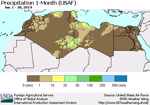 North Africa Precipitation 1-Month (USAF) Thematic Map For 6/1/2019 - 6/30/2019