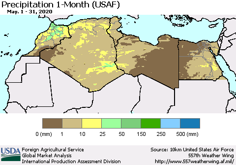 North Africa Precipitation 1-Month (USAF) Thematic Map For 5/1/2020 - 5/31/2020