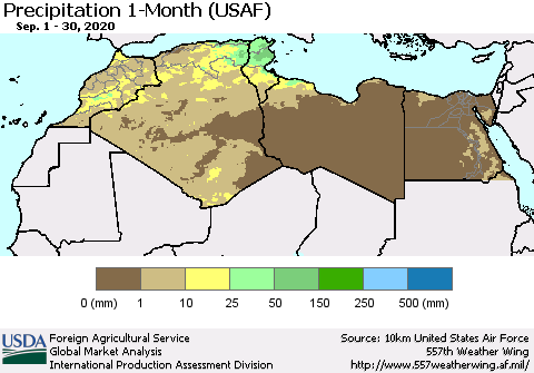 North Africa Precipitation 1-Month (USAF) Thematic Map For 9/1/2020 - 9/30/2020