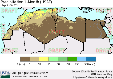 North Africa Precipitation 1-Month (USAF) Thematic Map For 9/1/2021 - 9/30/2021