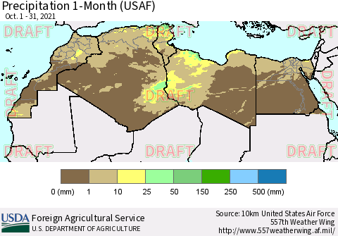 North Africa Precipitation 1-Month (USAF) Thematic Map For 10/1/2021 - 10/31/2021