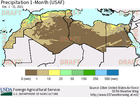 North Africa Precipitation 1-Month (USAF) Thematic Map For 12/1/2021 - 12/31/2021