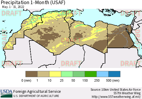 North Africa Precipitation 1-Month (USAF) Thematic Map For 5/1/2022 - 5/31/2022