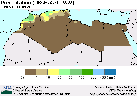 North Africa Precipitation (USAF 557th WW) Thematic Map For 3/5/2018 - 3/11/2018