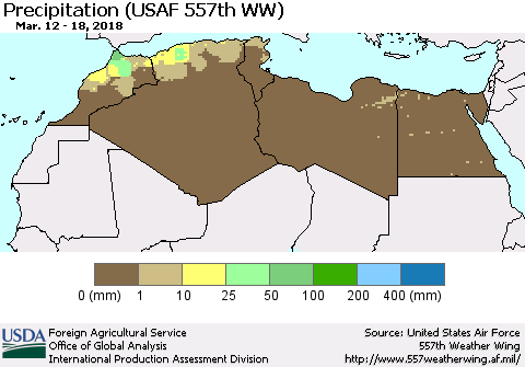 North Africa Precipitation (USAF 557th WW) Thematic Map For 3/12/2018 - 3/18/2018