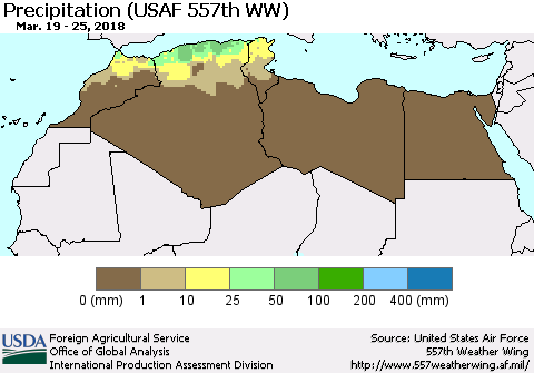 North Africa Precipitation (USAF 557th WW) Thematic Map For 3/19/2018 - 3/25/2018