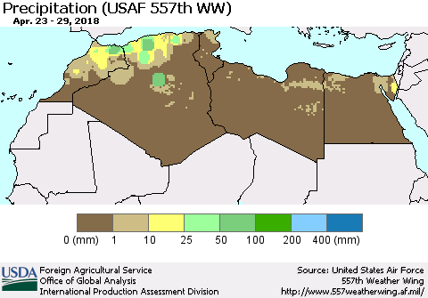 North Africa Precipitation (USAF 557th WW) Thematic Map For 4/23/2018 - 4/29/2018