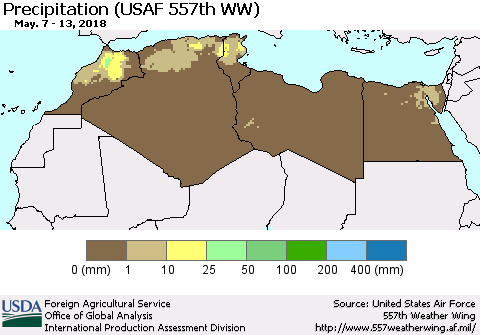 North Africa Precipitation (USAF 557th WW) Thematic Map For 5/7/2018 - 5/13/2018