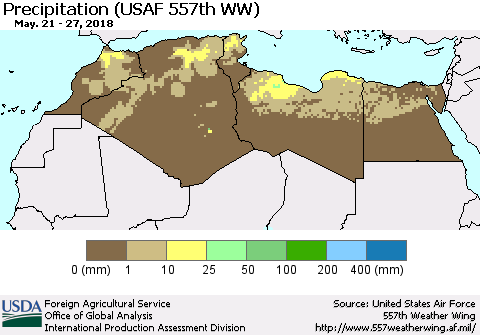 North Africa Precipitation (USAF 557th WW) Thematic Map For 5/21/2018 - 5/27/2018