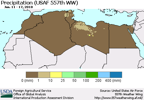 North Africa Precipitation (USAF 557th WW) Thematic Map For 6/11/2018 - 6/17/2018