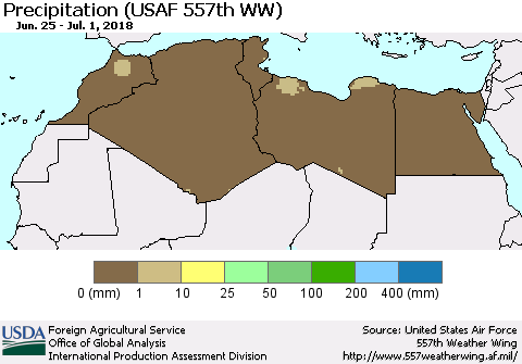 North Africa Precipitation (USAF 557th WW) Thematic Map For 6/25/2018 - 7/1/2018