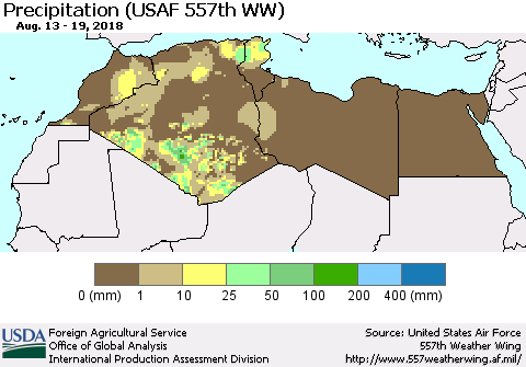 North Africa Precipitation (USAF 557th WW) Thematic Map For 8/13/2018 - 8/19/2018