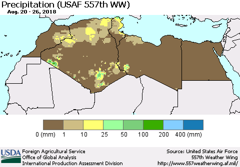 North Africa Precipitation (USAF 557th WW) Thematic Map For 8/20/2018 - 8/26/2018