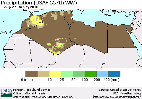 North Africa Precipitation (USAF 557th WW) Thematic Map For 8/27/2018 - 9/2/2018