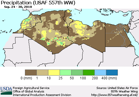 North Africa Precipitation (USAF 557th WW) Thematic Map For 9/24/2018 - 9/30/2018