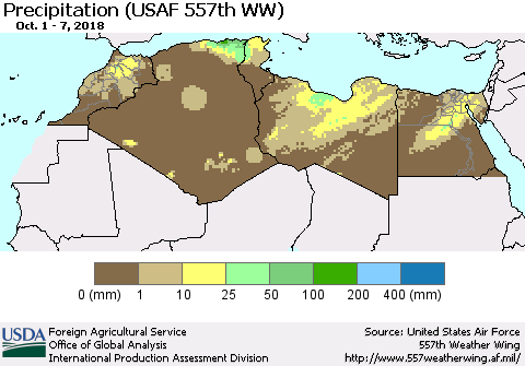 North Africa Precipitation (USAF 557th WW) Thematic Map For 10/1/2018 - 10/7/2018