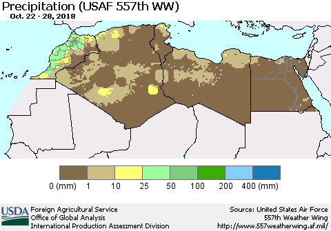 North Africa Precipitation (USAF 557th WW) Thematic Map For 10/22/2018 - 10/28/2018