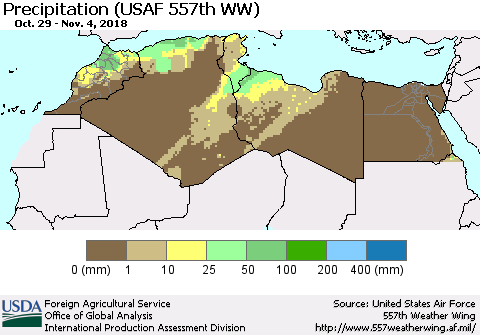 North Africa Precipitation (USAF 557th WW) Thematic Map For 10/29/2018 - 11/4/2018