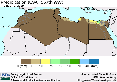 North Africa Precipitation (USAF 557th WW) Thematic Map For 12/3/2018 - 12/9/2018