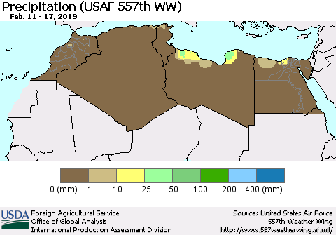 North Africa Precipitation (USAF 557th WW) Thematic Map For 2/11/2019 - 2/17/2019