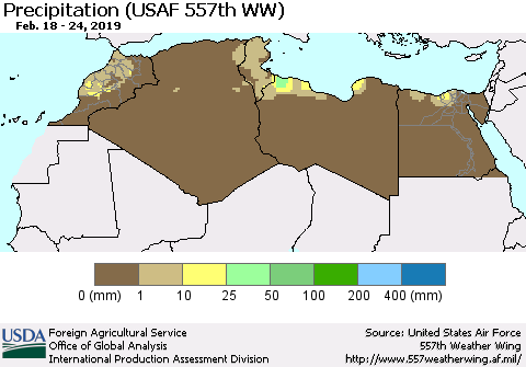 North Africa Precipitation (USAF 557th WW) Thematic Map For 2/18/2019 - 2/24/2019