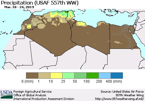 North Africa Precipitation (USAF 557th WW) Thematic Map For 3/18/2019 - 3/24/2019