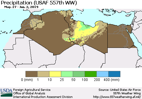 North Africa Precipitation (USAF 557th WW) Thematic Map For 5/27/2019 - 6/2/2019