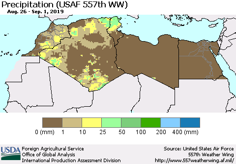 North Africa Precipitation (USAF 557th WW) Thematic Map For 8/26/2019 - 9/1/2019
