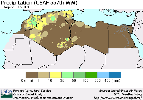 North Africa Precipitation (USAF 557th WW) Thematic Map For 9/2/2019 - 9/8/2019