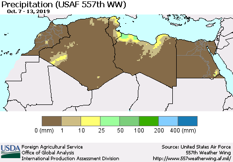 North Africa Precipitation (USAF 557th WW) Thematic Map For 10/7/2019 - 10/13/2019