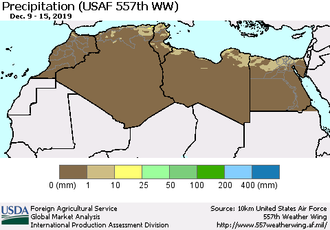 North Africa Precipitation (USAF 557th WW) Thematic Map For 12/9/2019 - 12/15/2019