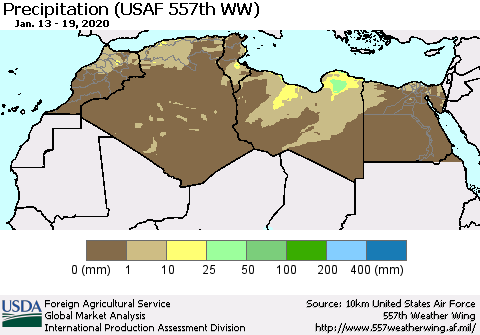 North Africa Precipitation (USAF 557th WW) Thematic Map For 1/13/2020 - 1/19/2020