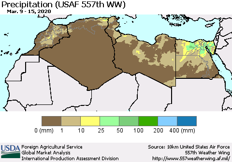 North Africa Precipitation (USAF 557th WW) Thematic Map For 3/9/2020 - 3/15/2020