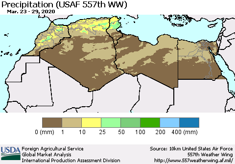 North Africa Precipitation (USAF 557th WW) Thematic Map For 3/23/2020 - 3/29/2020