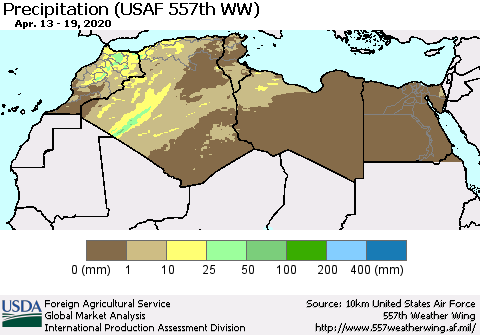 North Africa Precipitation (USAF 557th WW) Thematic Map For 4/13/2020 - 4/19/2020