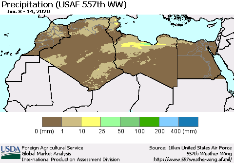 North Africa Precipitation (USAF 557th WW) Thematic Map For 6/8/2020 - 6/14/2020