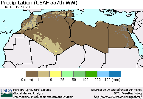 North Africa Precipitation (USAF 557th WW) Thematic Map For 7/6/2020 - 7/12/2020