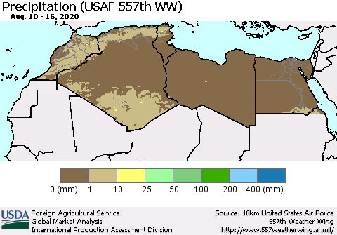 North Africa Precipitation (USAF 557th WW) Thematic Map For 8/10/2020 - 8/16/2020