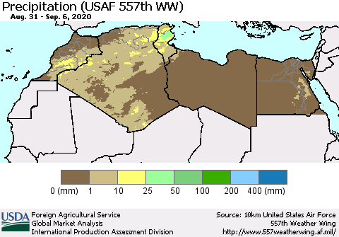North Africa Precipitation (USAF 557th WW) Thematic Map For 8/31/2020 - 9/6/2020