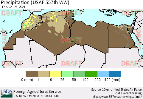 North Africa Precipitation (USAF 557th WW) Thematic Map For 2/22/2021 - 2/28/2021