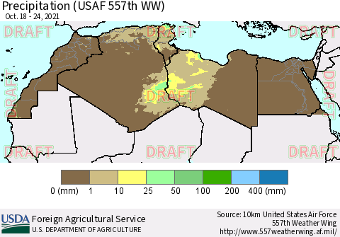 North Africa Precipitation (USAF 557th WW) Thematic Map For 10/18/2021 - 10/24/2021