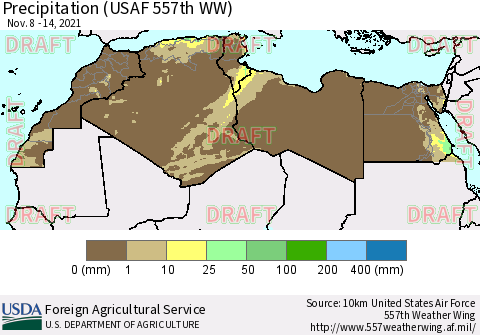 North Africa Precipitation (USAF 557th WW) Thematic Map For 11/8/2021 - 11/14/2021