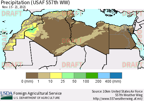 North Africa Precipitation (USAF 557th WW) Thematic Map For 11/15/2021 - 11/21/2021