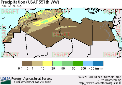 North Africa Precipitation (USAF 557th WW) Thematic Map For 11/22/2021 - 11/28/2021
