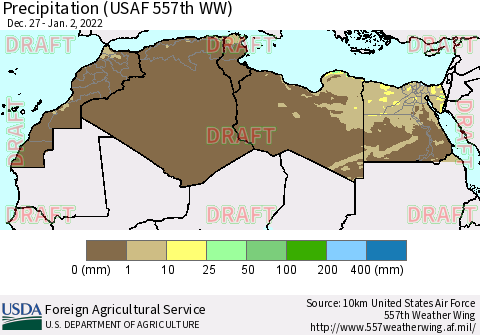 North Africa Precipitation (USAF 557th WW) Thematic Map For 12/27/2021 - 1/2/2022